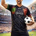 thumbnail image 1 of COSFO Men's Oversized T-Shirts Mexico Mesh Short Sleeve Football Graphic Tees Summer Patriotic Pullover Relaxed Fit V Neck Tops, 1 of 6