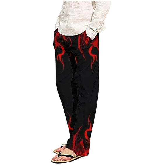 COSFO Full Men's Sweatpants White Joggers Straight-Leg Casual Comfort Waist Flame Pull-On Mens Pants Casual