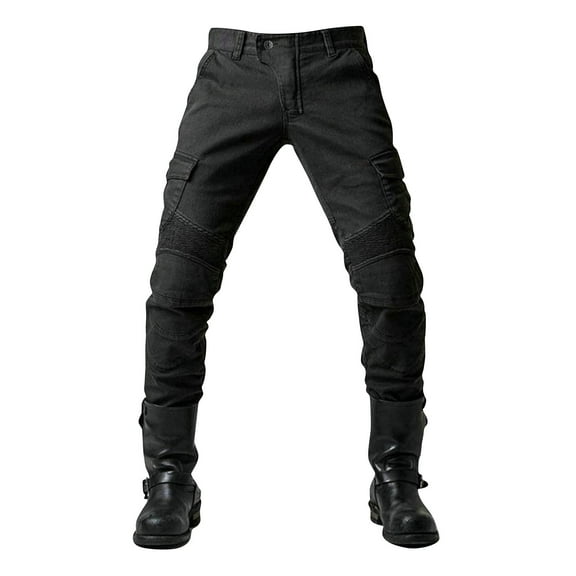 COSFO Full Mens Baggy Jeans Black Straight-Leg Joggers Casual Comfort Waist Clasp Solid Men Pants