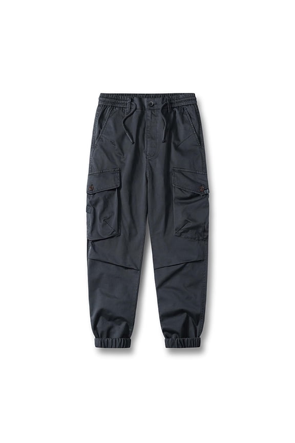 Full Mens Tactical Pants Taper Gray Carpenter Workwear Drawstring Elastic Waist Solid Men Pants