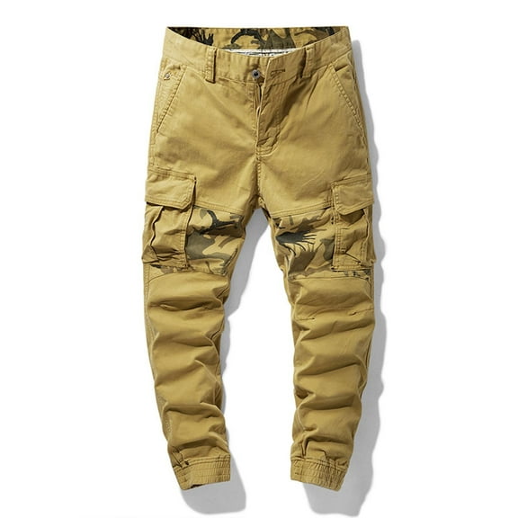 COSFO Full Mens Tactical Pants Yellow Carpenter Taper Workwear Belt Solid Comfort Waist Men's Pants