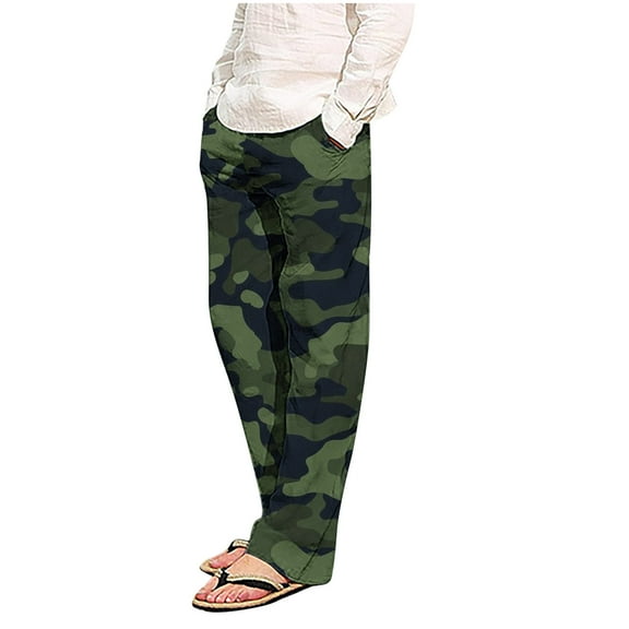 COSFO Full Sweatpants Men Joggers Straight-Leg Green Casual Elastic Waist Camouflage Pull-On Mens Pants Slim Fit