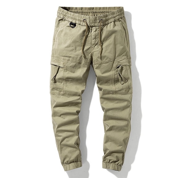 COSFO Full Tactical Pants for Men Carpenter Yellow Taper Workwear Drawstring Solid Elastic Waist Chinos Pants Men