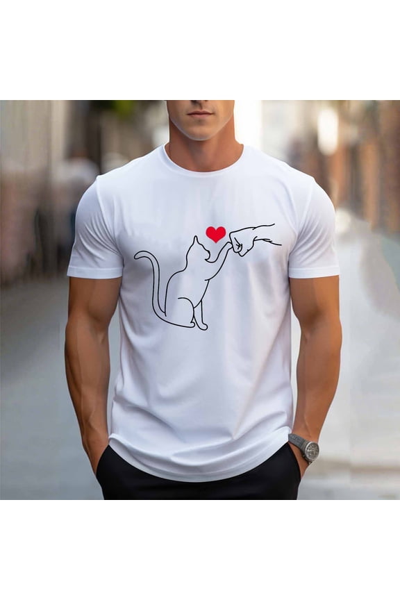 Funny Men Shirts Casual Cat Short Sleeve Crewneck Tops Classic Fit Pullover Lightweight Mens Graphic Tees