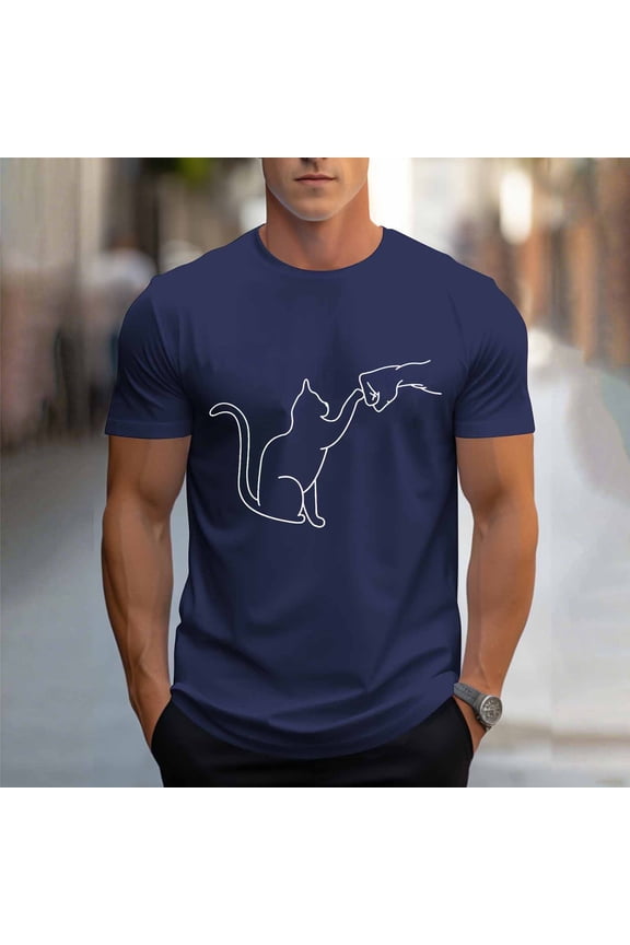 Funny Mens Shirts Casual Stylish Short Sleeve Crew Neck Cat Basic Tops Regular Fit Pullover Breathable Mens Graphic Tees