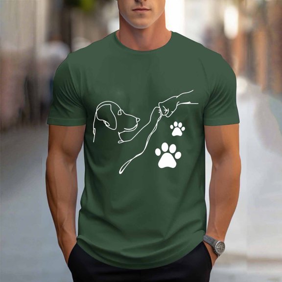 COSFO Funny Shirts for Men Crew Neck Dog Paw Short Sleeve Basic Tops Breathable Classic Fit Pullover Mens Graphic Tees