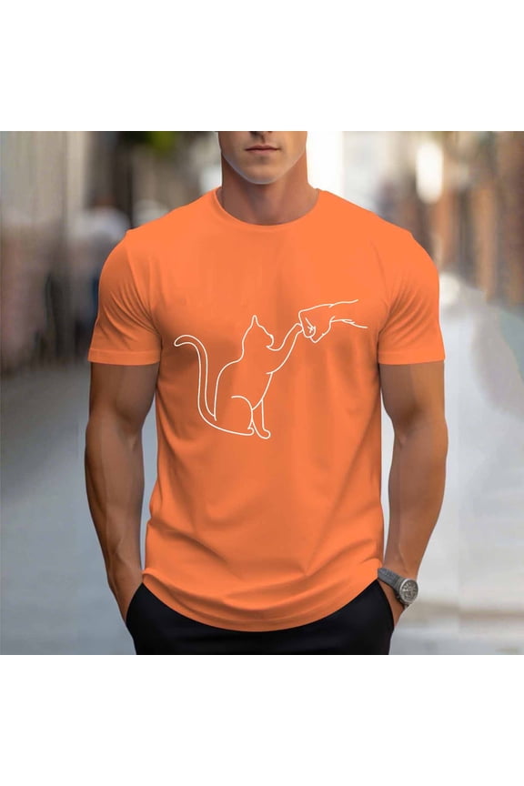 Funny T Shirts for Man Short Sleeve Crew Neck Cat Tops Pullover Classic Fit Breathable Mens Graphic Tees