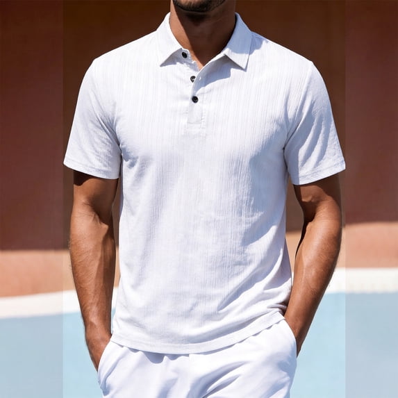 COSFO Golf Dry Fit Polo Shirts for Men Casual Short Sleeve White Shirt Collared Classic Fit Moisture Wicking Men's Shirts L