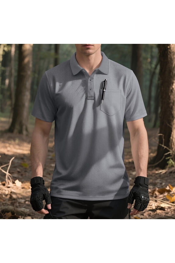 Golf Golf Polos for Men Mesh Short Sleeve Solid Colors Tops Performance with Pocket Collared Pullover Mens Classic T-Shirt