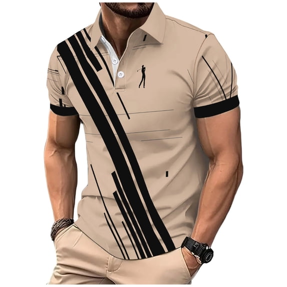 COSFO Golf Men's Polo Shirts Short Sleeve Casual Performance Shirt Quick Dry Collared Mesh Pullover Slim Fit Tops