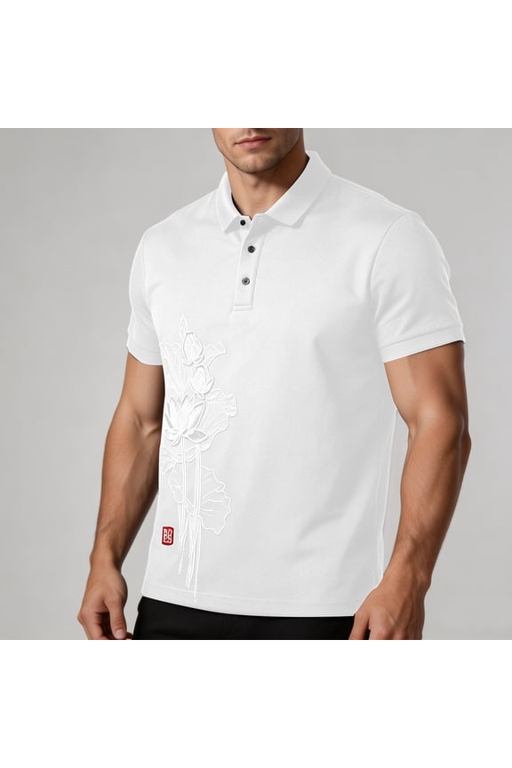 Golf Mens Big and Tall Polo Shirts Casual Floral Short Sleeve Shirt Pullover Collared Embroidered Summer Loose Fit Tops