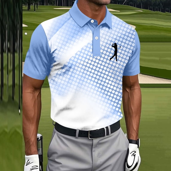 COSFO Golf Polo Shirts for Men Casual Graphic Short Sleeve Shirt Collared Performance Pullover Loose Fit Moisture Wicking Tops