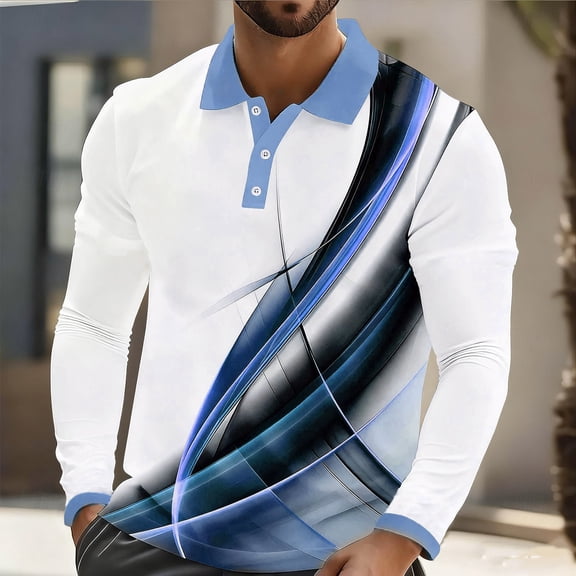 COSFO Golf Polo Shirts for Men Long Sleeve Quick Dry Casual Graphic Shirts Collared Button Slim Fit Classic T-Shirt