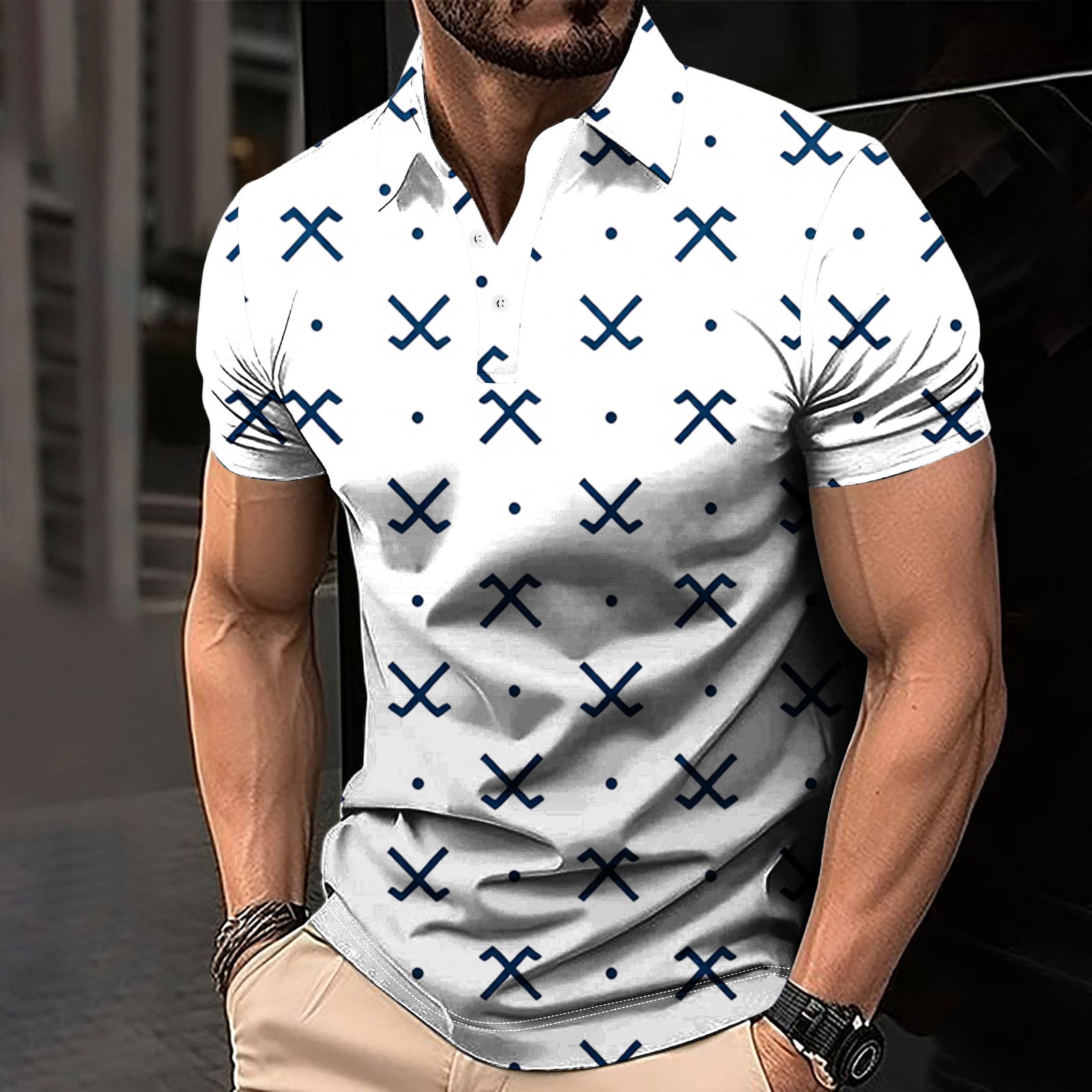 Golf Polo Shirts for Men Mesh Graphic Short Sleeve Shirts Collared Pullover Quick Dry Slim Fit Performance Tops at Walmart