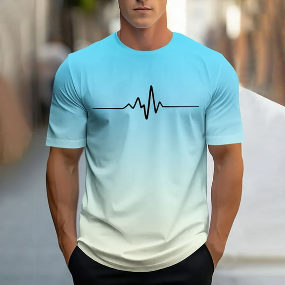 COSFO Gradient Mens Shirts Casual Workout Short Sleeve Tops Loose Crew Neck Pullover Summer Graphic Tees