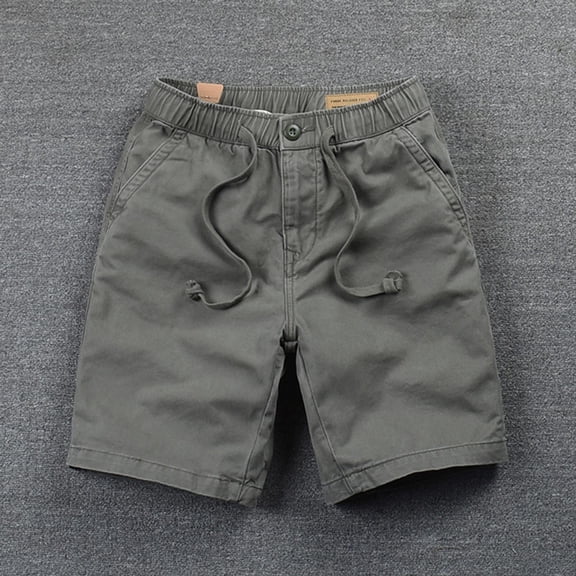 COSFO Gray Men Cargo Shorts Elastic Waist Casual Relaxed Fit Hiking Drawstring Work Shorts