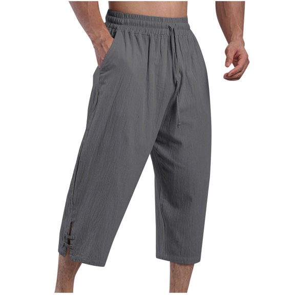 COSFO Gray Men's Sweatpants for Men 7/8th Joggers Cropped Athleisure Drawstring Elastic Waist Solid Men's Pants