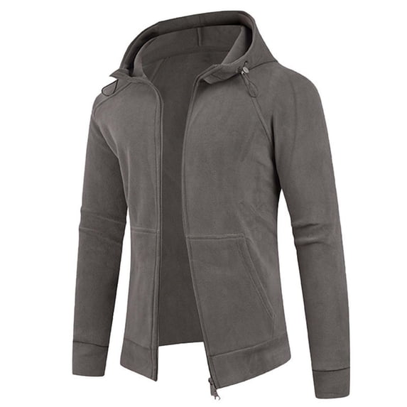 COSFO Gray Mens Fall Jackets Casual Hooded Full Zip Fleece Windbreaker with Pockets Slim Fit Long Sleeve Coats for Men
