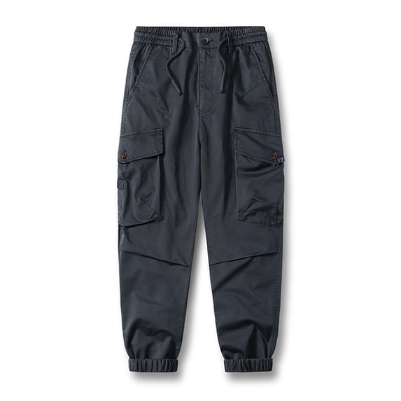 COSFO Gray Tactical Pants for Men Stretch Taper Carpenter Full Workwear Solid Elastic Waist Drawstring Chinos Pants Men