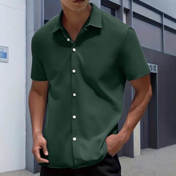 COSFO Green Big And Tall Button Down Shirts for Men Short Sleeve Casual Summer Tops Collared Vacation Regular Fit Shirt