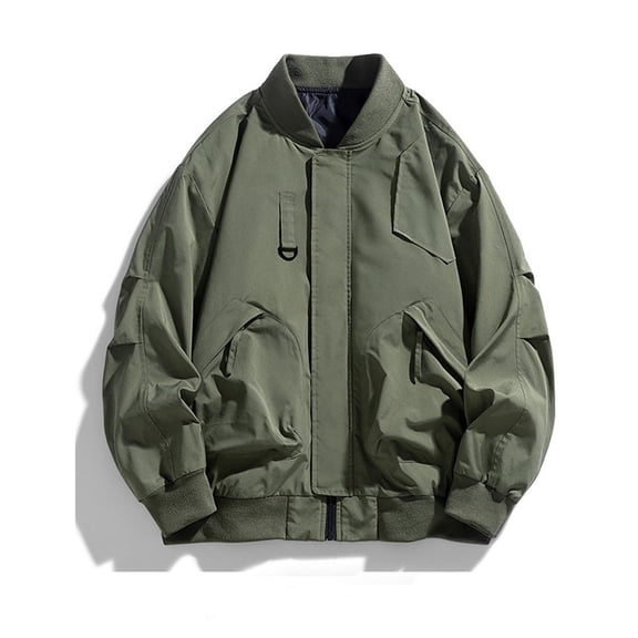 COSFO Green Jackets for Men Casual Zip Up Solid Bomber Coat Lightweight Loose with Pocket Long Sleeve Jackets
