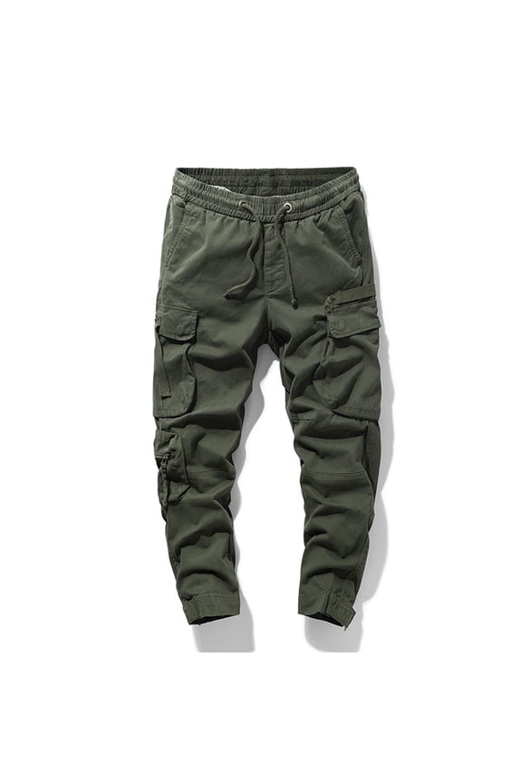 Green Men's Tactical Pants Taper Full Carpenter Workwear Elastic Waist Solid Drawstring Mens Pants