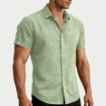 thumbnail image 1 of COSFO Green Mens Button Down Short Sleeve Shirt Cotton Linen Summer Shirts Beach Collared Loose Fit Vacation Tops, 1 of 9