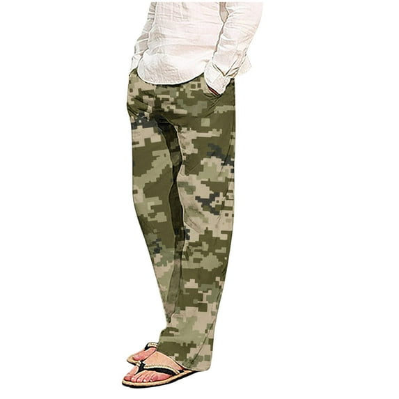 COSFO Green Mens Sweatpants Casual Athletic Straight Fit Camouflage Loungewear Elastic Waist with Pockets Workout Loose Sweatpants