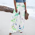 thumbnail image 1 of COSFO Green Womens Pants Casual High Elastic Waisted Palazzo Floral Wide Leg Pants Loose with Pocket Pants, 1 of 5