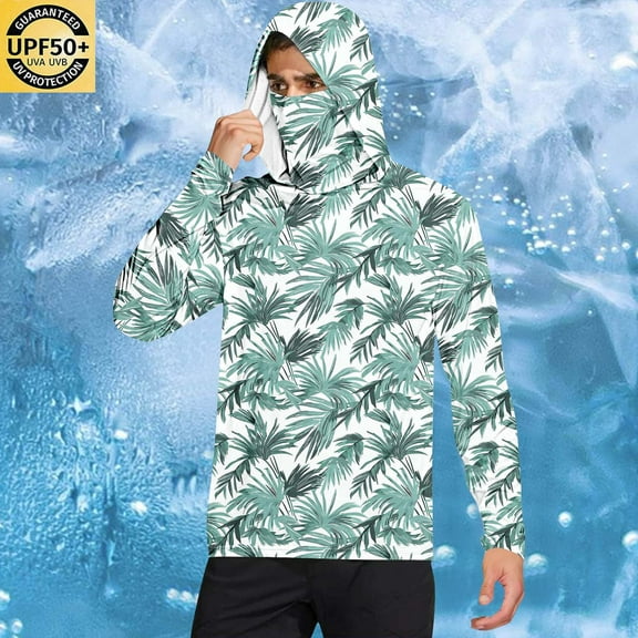 COSFO Hawaiian Hoodies for Men Sunscreen Long Sleeve Casual Tops Hooded Breathable Loose Fit Pullover Men Shirts