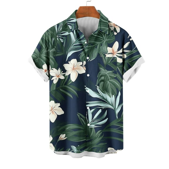 COSFO Hawaiian Men Shirts Short Sleeve Collared Casual Tops with Pocket Loose Button Down Shirts