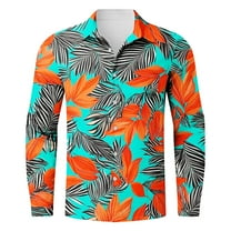 COSFO Hawaiian Men's Shirts Collared Long Sleeve Casual Tops Regular Button Down Beach Shirts