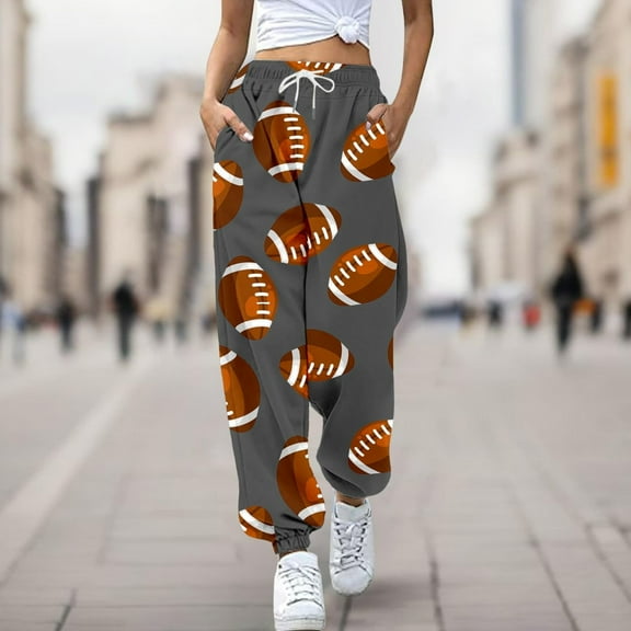 COSFO High Elastic Waisted Sweat Pants for Womens Casual Rugby Joggers Gray Taper Pants Adjustable Width with Pocket Drawstring Loose Pants