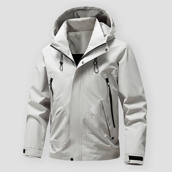 COSFO Hooded Jackets for Men Solid Waterproof Lightweight Zip Up Windbreaker Hiking Loose Long Sleeve Outdoor Casual Men Coats