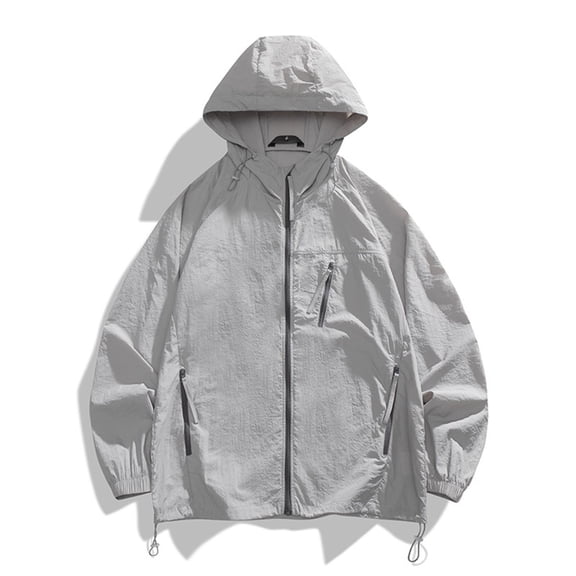 COSFO Hooded Men Jacket Sun Protection Lightweight Solid Zip Up Windbreaker Hiking Loose Long Sleeve Casual Quick Dry Mens Coats