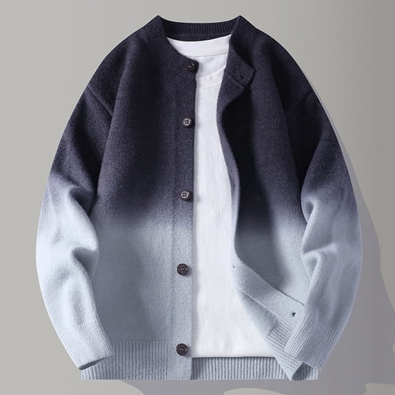 COSFO Jackets for Men Casual Gradient Knitted Sweater Jacket Button Down Long Sleeve Loose Fit Round Neck Men's Winter Coats