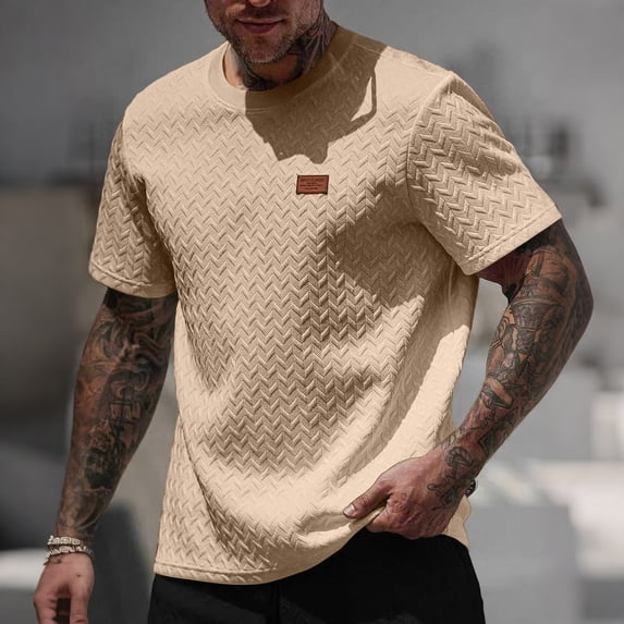 COSFO Jacquard Summer T Shirts for Men Casual Short Sleeve Shirt Solid Crew Neck Classic Fit Men T Shirts Xl