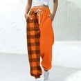 thumbnail image 1 of COSFO Joggers Women Sweatpants Plaid Orange Elastic Waist Casual Taper Pants Drawstring Loose Adjustable Width Pants, 1 of 5