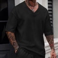 thumbnail image 1 of COSFO Knit Mens T-Shirts Black V Neck Short Sleeve Tops Loose Fit Summer Mens Classic T-Shirt, 1 of 5