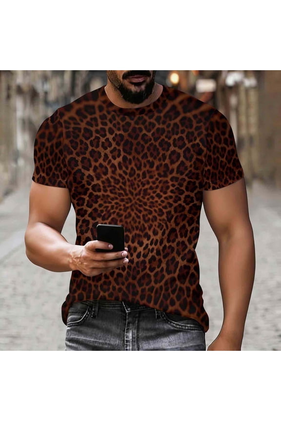 Leopard Print Men's T-Shirts Short Sleeve Summer Tops Unisex Crew Neck Regular Fit Mens Graphic Tees