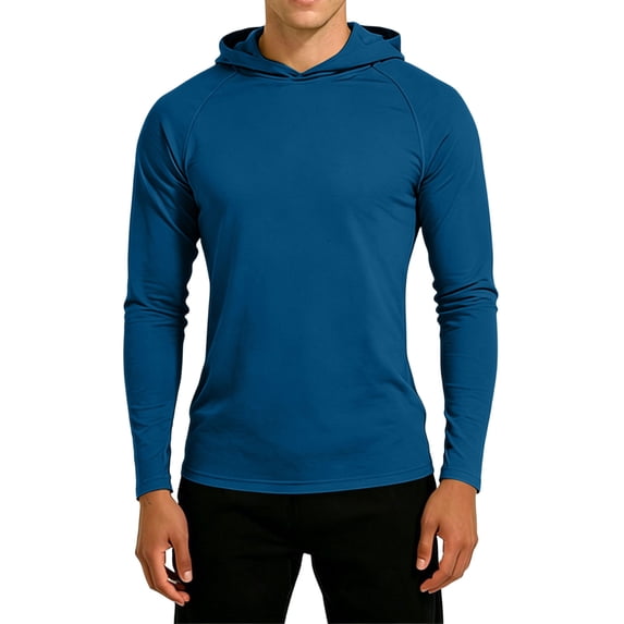 COSFO Lightweight Men's Hoodies Pullover Dry Fit Plain Long Sleeve Hoodies Mesh Athletic Hooded Slim Fit Shirts S-2XL