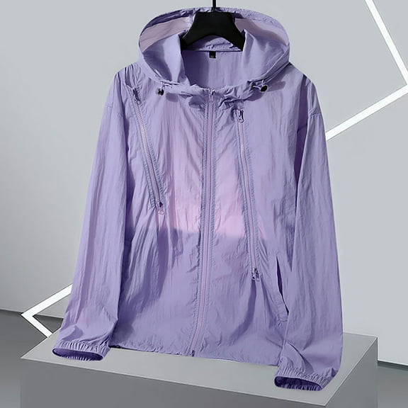 COSFO Lightweight Mens Jacket Zip Up Hooded Solid Sun Protection Windbreaker Long Sleeve Quick Dry Athletic Loose Men Coats