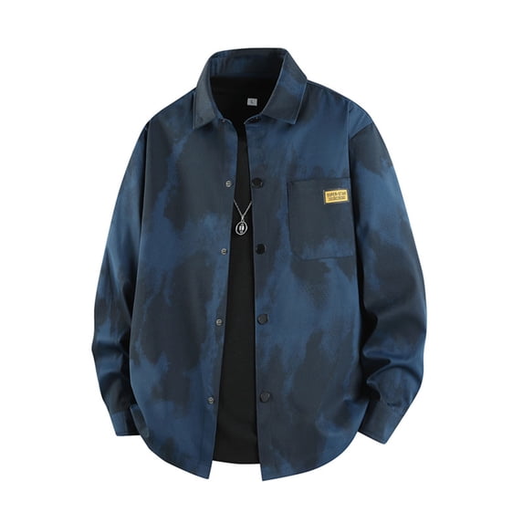 COSFO Lightweight Mens Winter Jacket Gradient Casual Shirt Jacket Button Down with Pockets Loose Fit Collar Long Sleeve Coats for Men