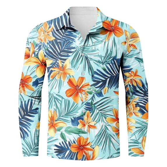 COSFO Long Sleeve Men's Shirts Collared Casual Hawaiian Tops Button Down Regular Beach Shirts