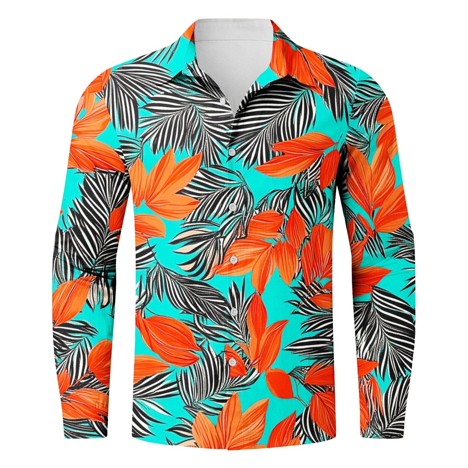 Regular Button COSFO Long Sleeve Men's Shirts Collared Hawaiian Casual Tops Beach ...