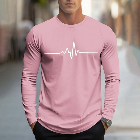 COSFO Long Sleeve Men's Shirts Cotton Casual Graphic Tops Crew Neck Loose Workout Pullover Graphic Tees