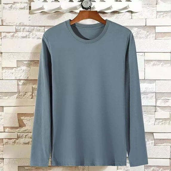 COSFO Long Sleeve Men's T-Shirts Plus Size Solid Casual Tops Pullover Crew Neck Loose Fit Mens Classic T-Shirt