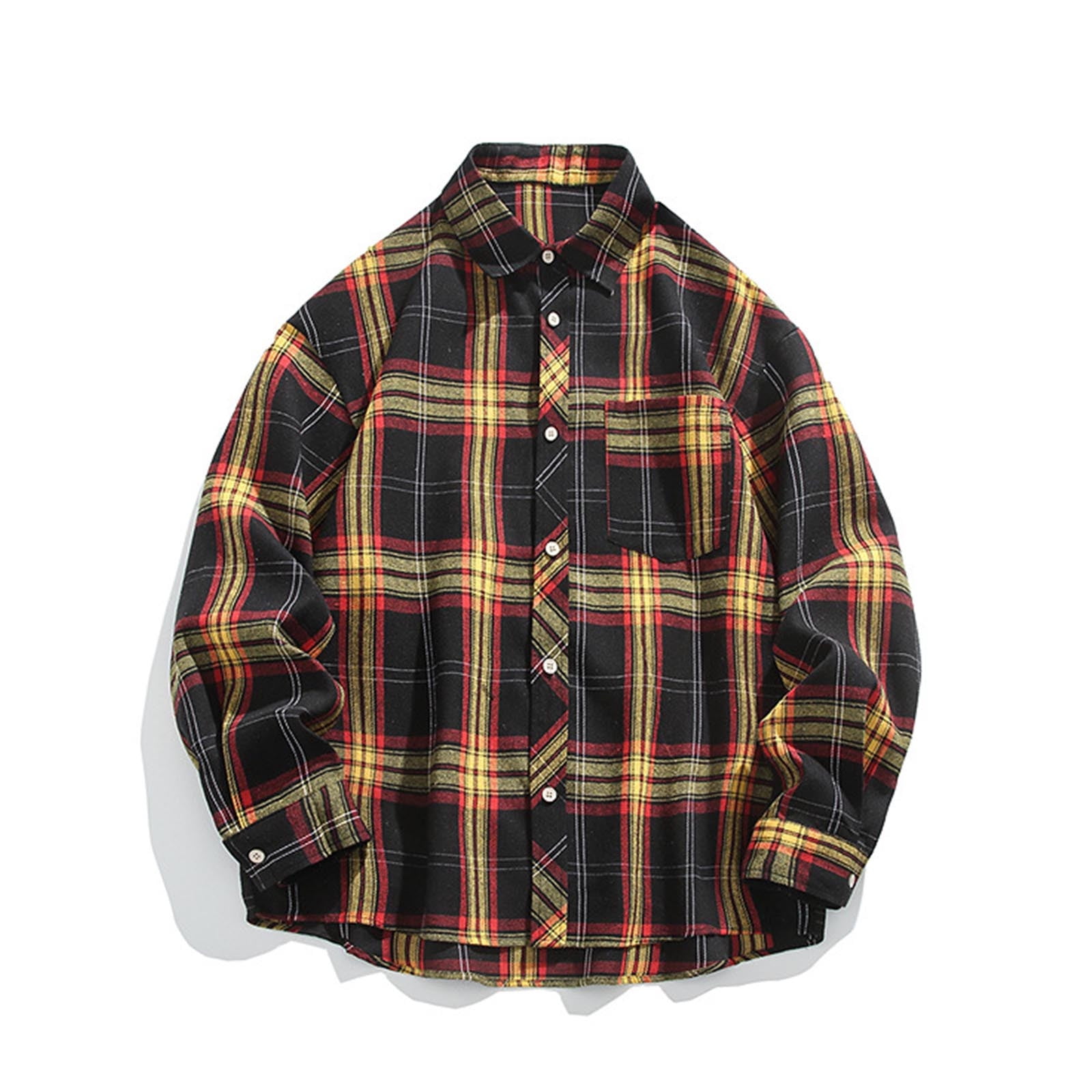 Regular Button COSFO Long Sleeve Mens Shirts Collared Casual Plaid Tops Regular Button ...