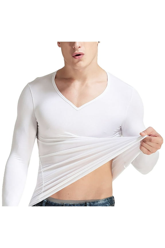 Long Sleeve Mens Shirts Crew Neck Casual White Warm Pullover Solid T Shirts for Man