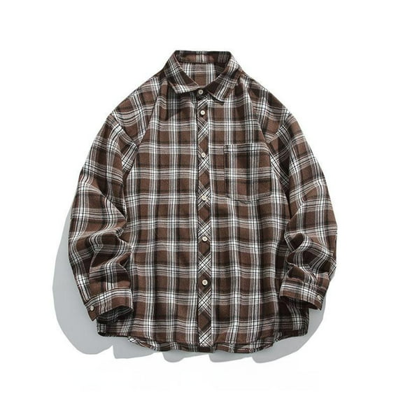 COSFO Long Sleeve Mens Shirts Plaid Collared Casual Tops Plus Size with Pocket Regular Button-Up Shirts